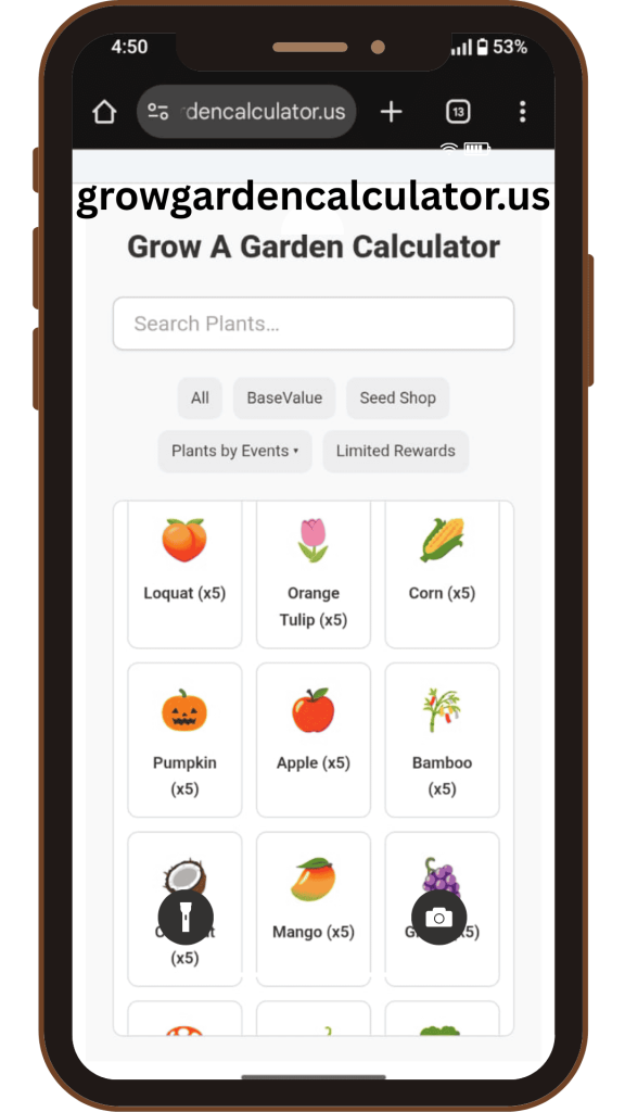 Plant value growth chart calculated with grow a garden calculator in gameplay